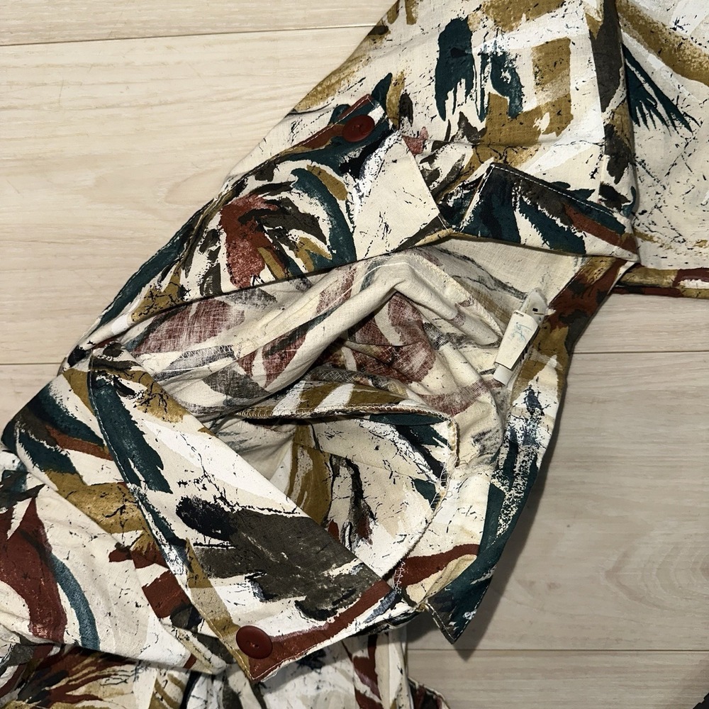 Vintage 80s Does 50s Dress Womens 13/14 Artsy All Over Print Wild Dress Midi - Picture 9 of 9